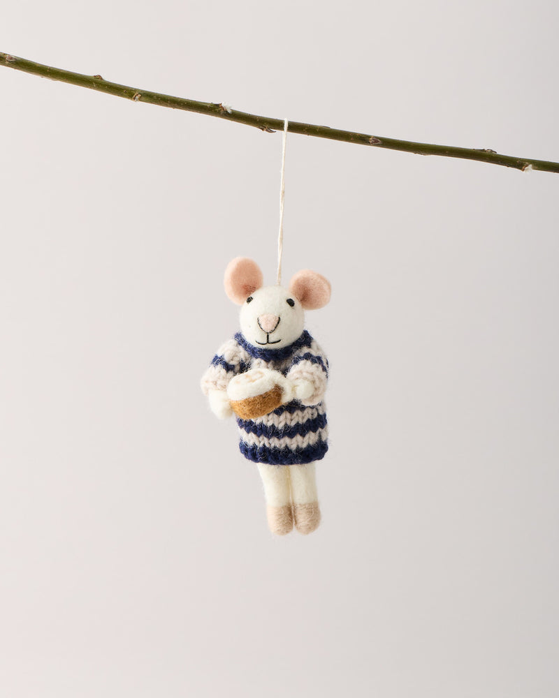 Felted Mouse Ornament - Morning Mug Mouse